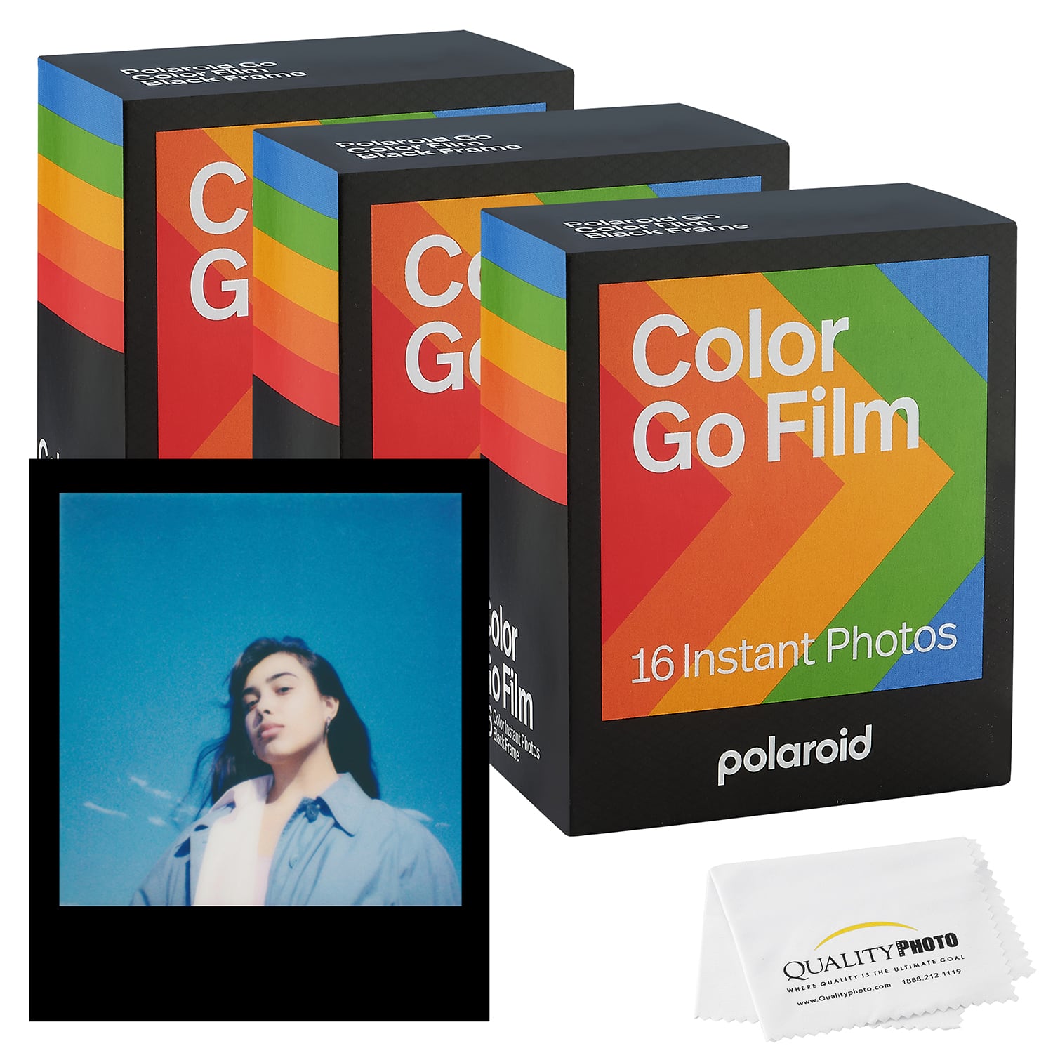 Go Color Film, Black Frame -48 Films + Quality Photo Microfiber Cloth (Compatible with Polaroid Go Cameras)