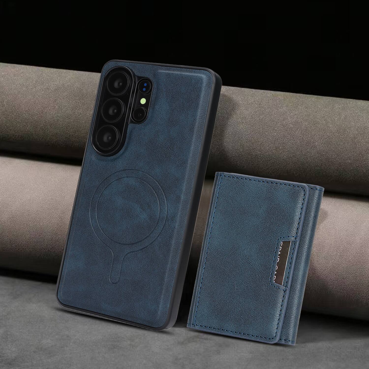 Left. Dteck - 2-in-1 Magnetic Wallet Case for Samsung Galaxy S26 Ultra, Shockproof PU Leather Cover with Detachable 7-Card Holder - Blue.