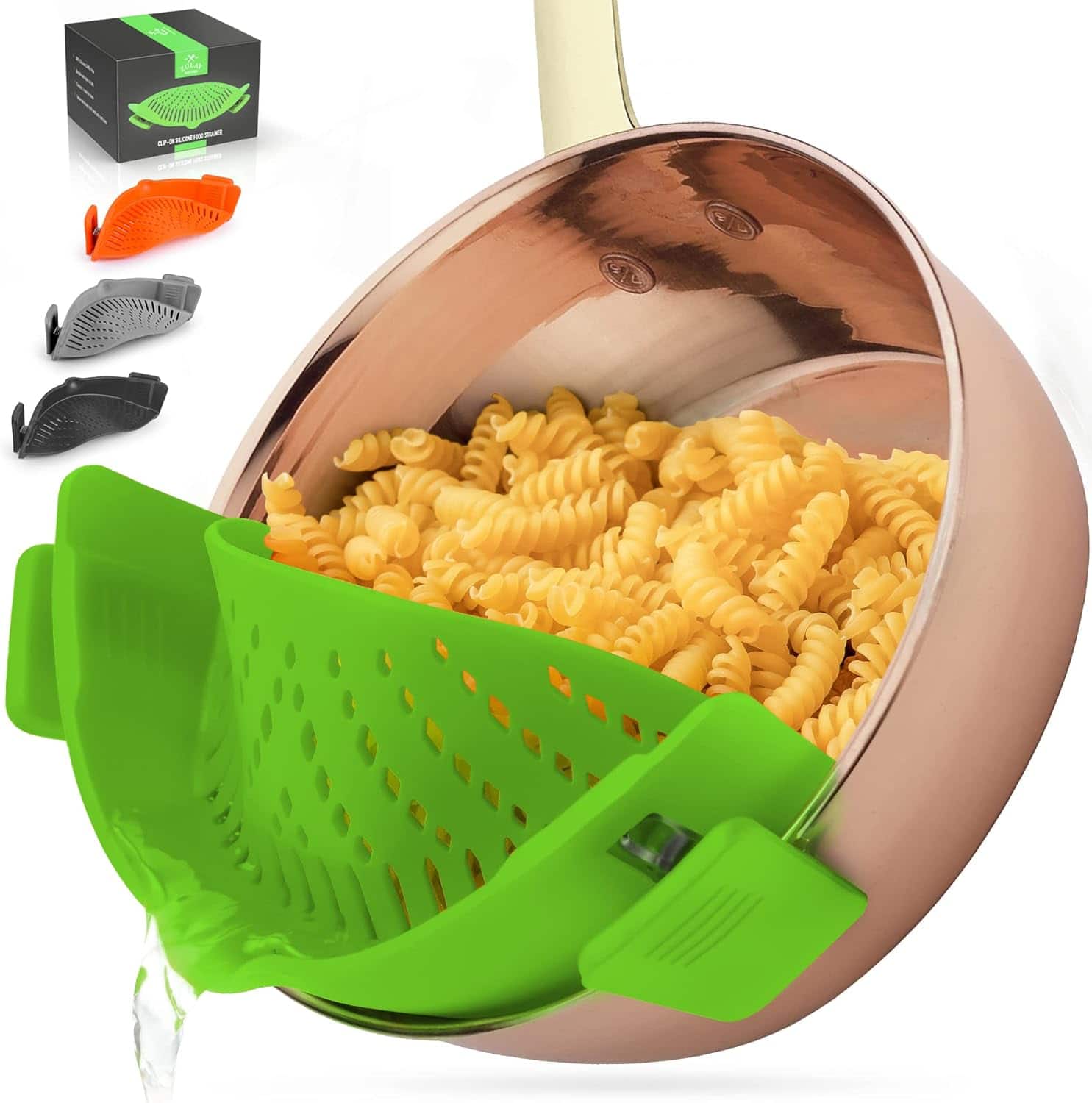 Zulay Kitchen - Silicone Pot Strainer - Adjustable Snap On Strainer For Most Pans & Pots - Green