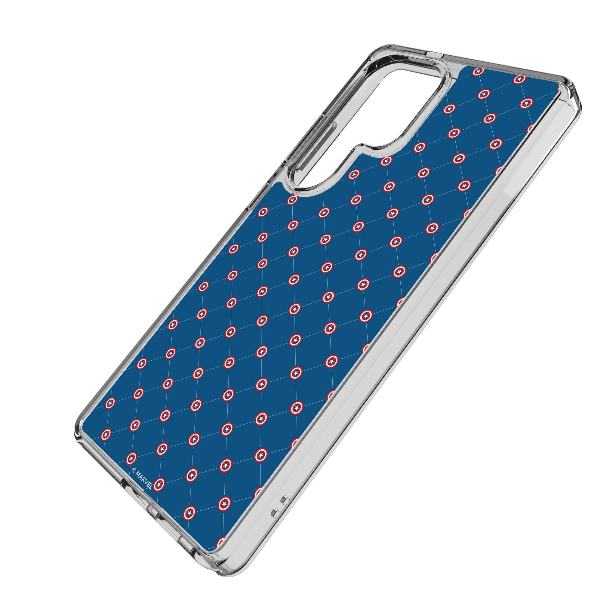 Angle. Keyscaper - Marvel Pattern Clear Phone Case - Samsung Galaxy S22 Plus - Captain America.