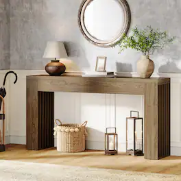 Tribesigns - 59-Inch Console Table for Living Room, Farmhouse Entryway Table with Vertical Slat Legs, Wooden Rectangular Sofa Tables - Rustic Brown