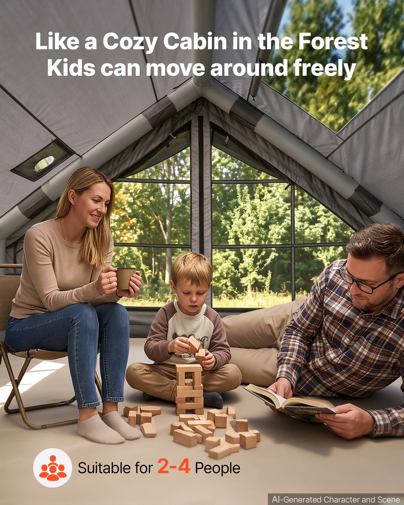 Like a Cozy Cabin in the Forest  
Kids can move around freely  

Suitable for 2-4 People  

AI-Generated Character and Scene