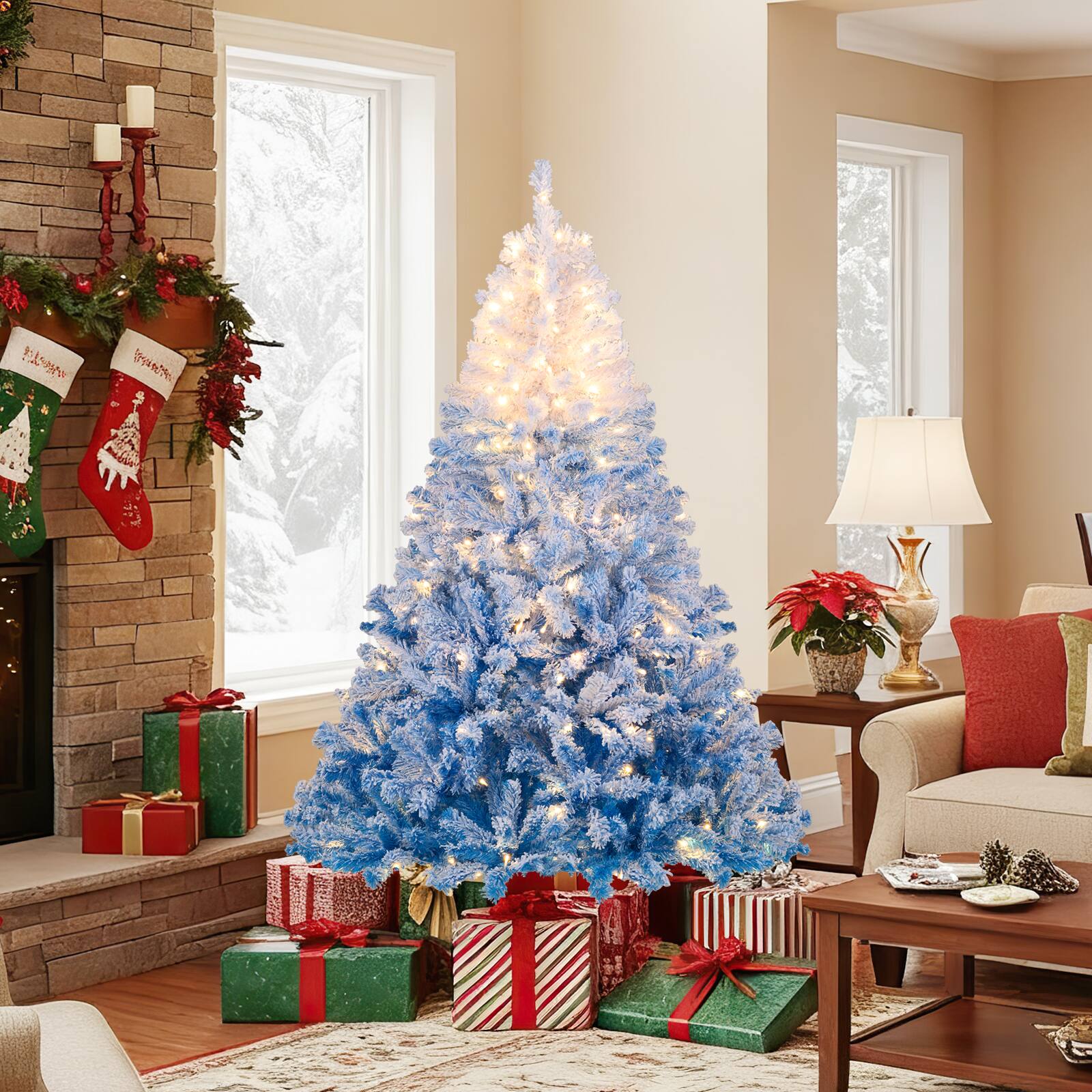 Alt View 3. Gymax - Gymax 6 FT Artificial Christmas Tree Hinged Snow Flocked Xmas Tree w/ 820 Branch Tips - Blue.