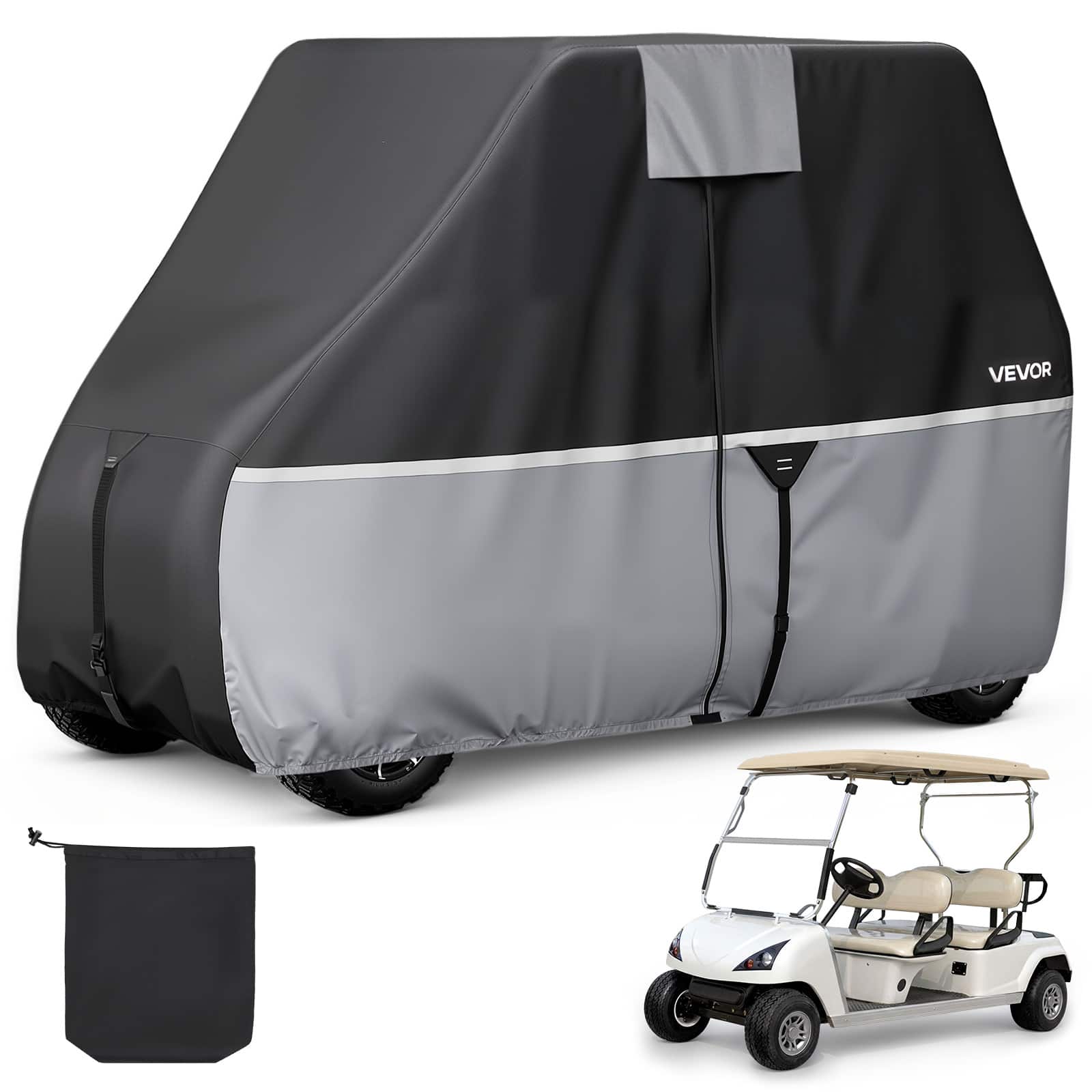VEVOR - Golf Cart Cover, Full Coverage 2+2/4 Passenger Golf Cart, 420D Waterproof Oxford Fabric Club Car Cover Fits Most Carts - Black;Grey price history on PriceWatchPro