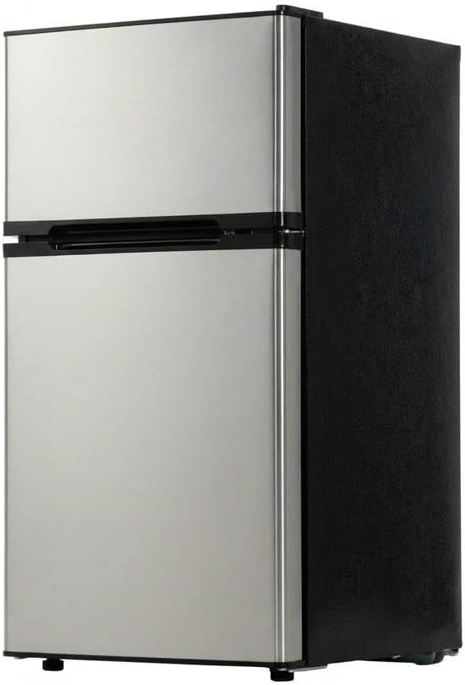Homhougo - 3.1 Cu Ft Two Door Mini Fridge with Freezer, Quiet Compact Refrigerator - ‎Silver