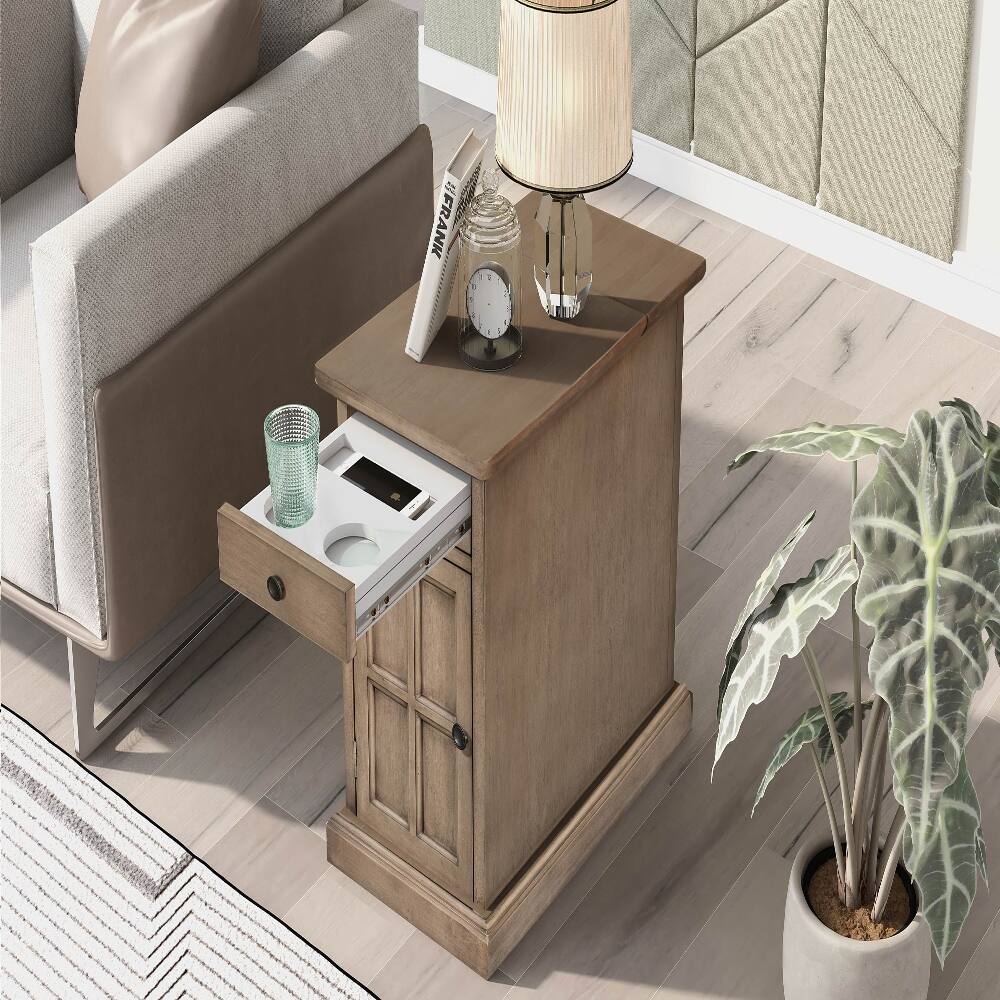 Left. Loheer - Loheer Vintage End Table Side Table with USB Ports Antique Brown - Antique Brown.