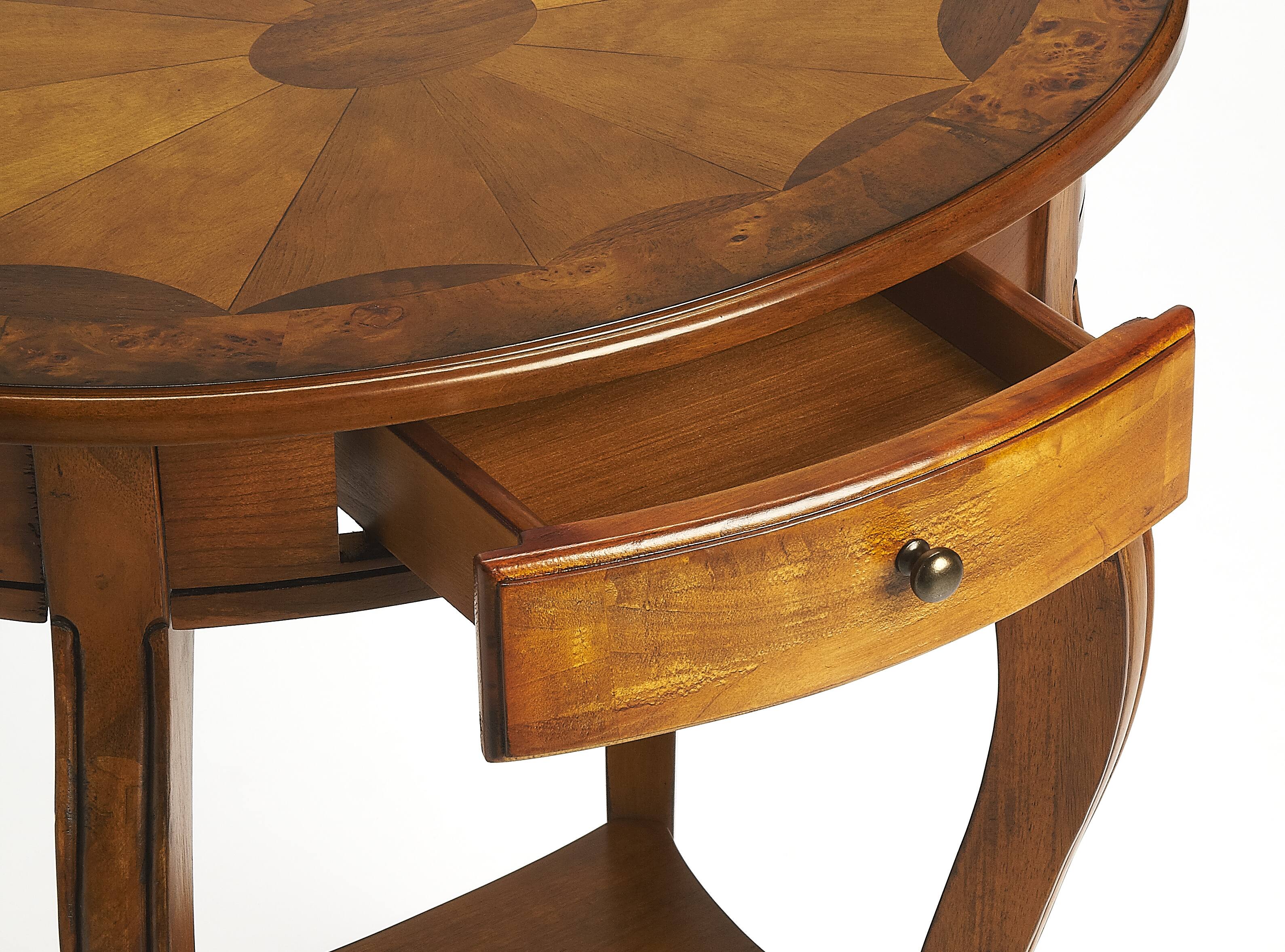 Alt View 1. Butler Specialty - Jeanette 24.5 in. W Oval Wood 1 Drawer Side Table with Lower Open Shelf - Medium Brown.