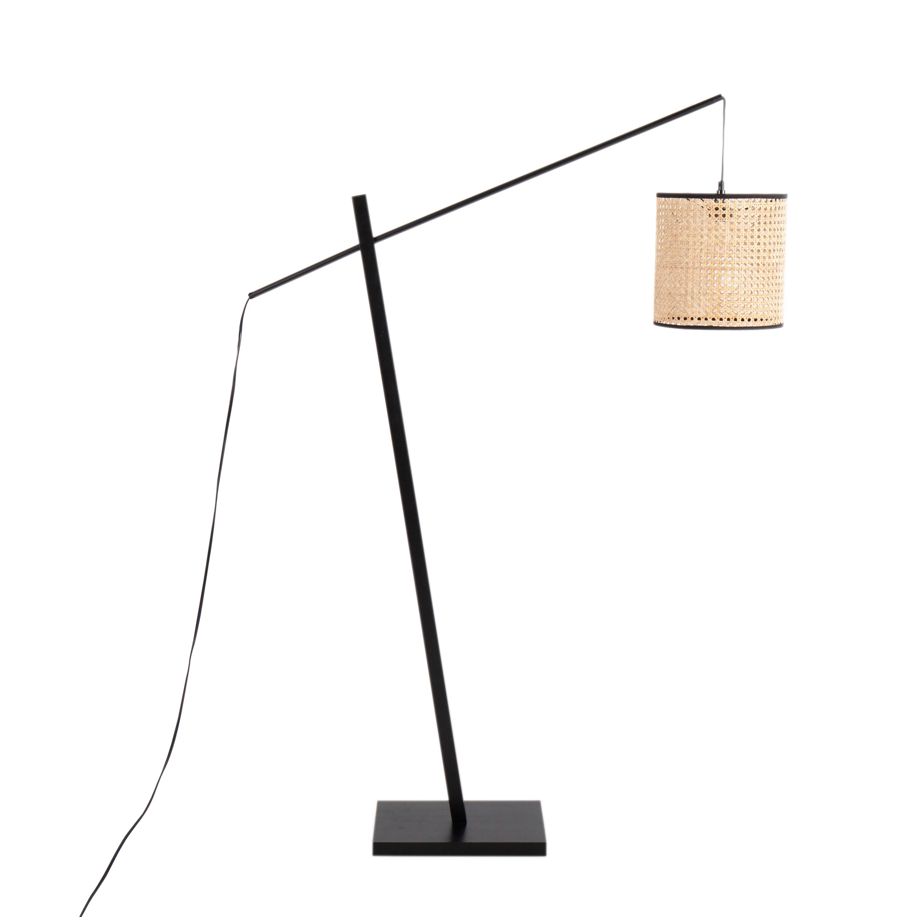 Left. Loheer - Loheer Arturo Contemporary Rattan Floor Lamp Black Wood and Steel 60 Inch Tall Standing Lighting for Living Room - Black.
