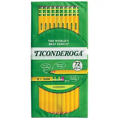 THE WORLD'S BEST PENCIL
THE WORLD'S BEST PENCIL
TICONDEROGA
72
#2 HB
Smooth
Sharpens Evenly
Erasable
Cleanly
SHARPENED