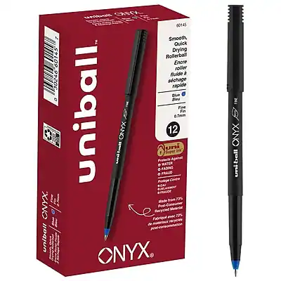 Uni Ball Onyx Rollerball Pens Fine Point 0 7mm Blue Ink Dozen Black uni-ball-onyx-rollerball-pens-fine-point-0-7mm-blue-ink-dozen-black