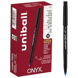 uni-ball - Onyx Rollerball Pens, Fine Point, 0.7mm, Blue Ink, Dozen - Black