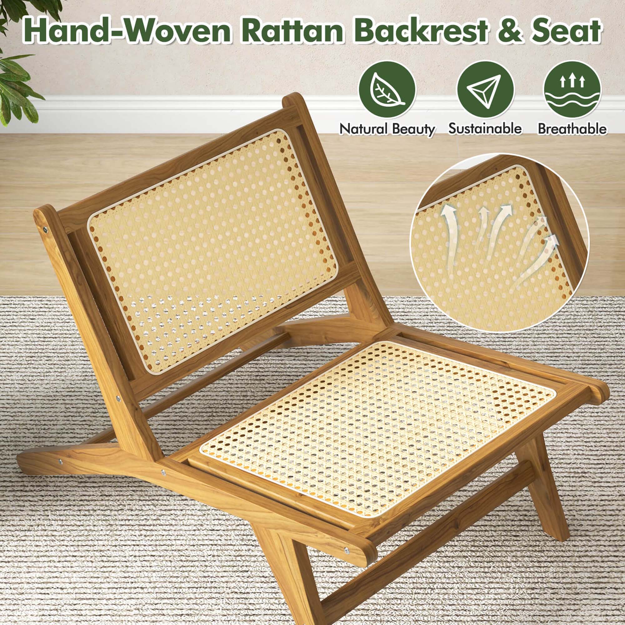 Hand-Woven Rattan Backrest & Seat

Natural Beauty
Sustainable
Breathable