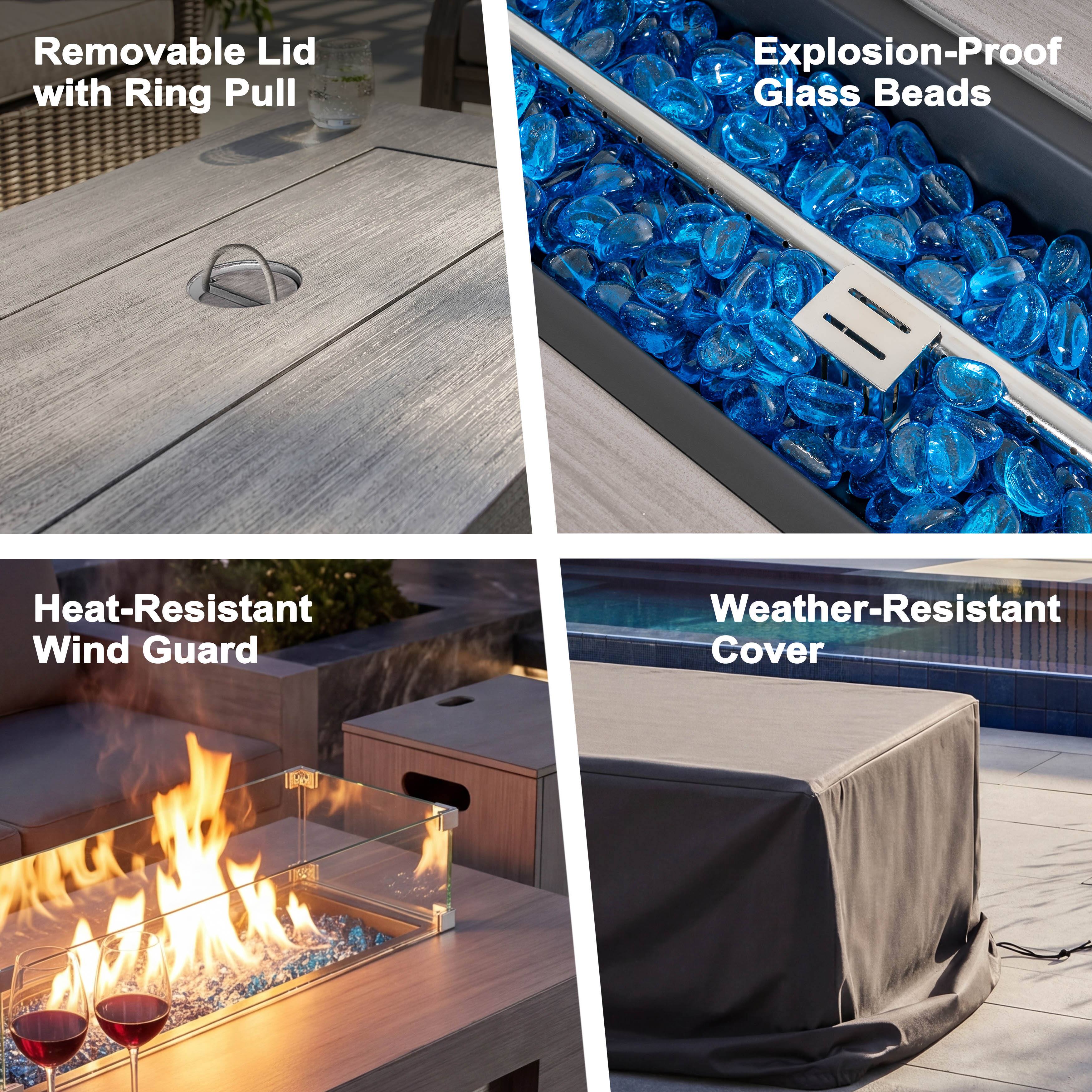 Nuu Garden 42.9 in. Rectangle Metal and Glass Propane Cement Gray Fire ...