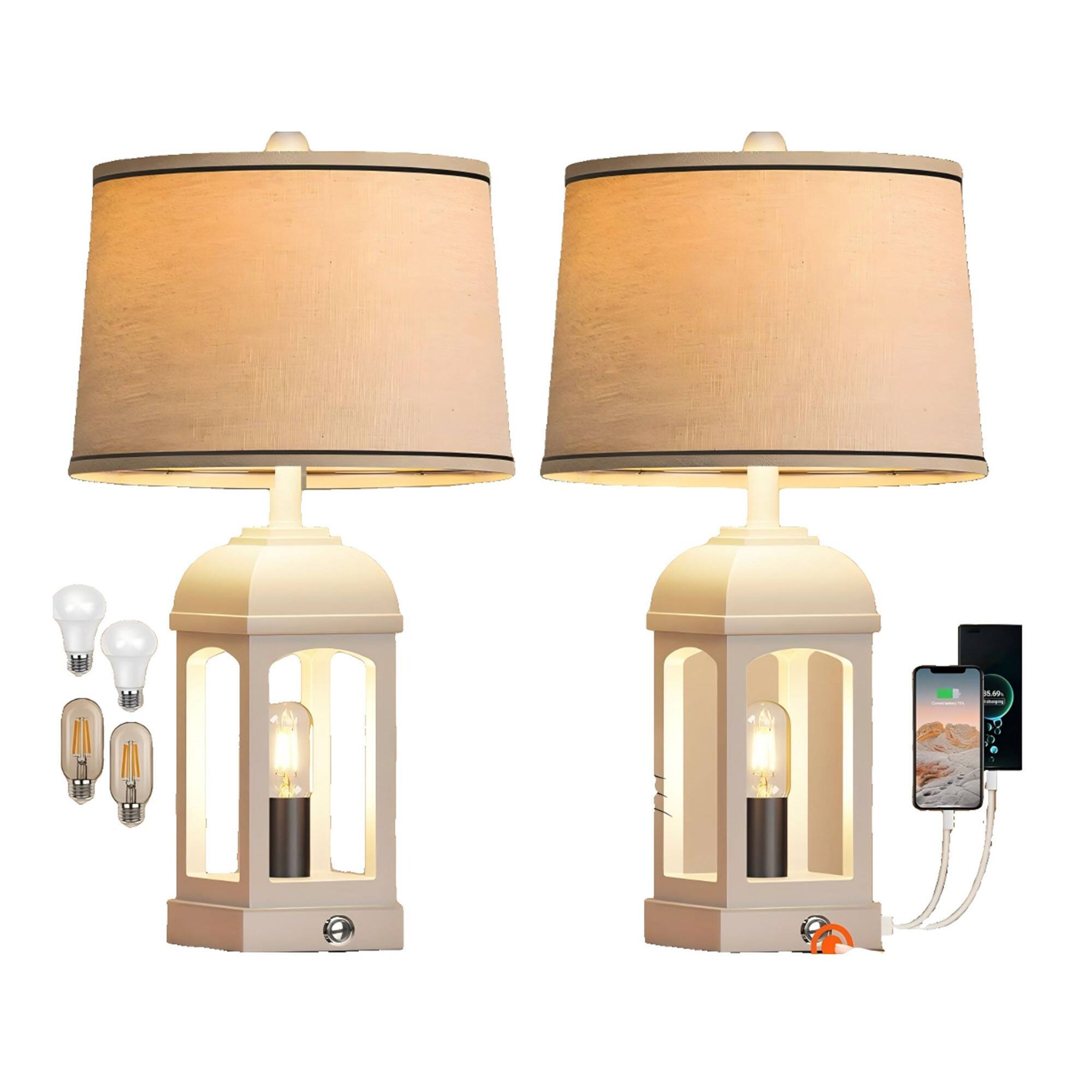 Front. Ecooso - Table Lamps Set of 2, Farmhouse Nightstand Lamps with USB Ports, 3-Way Dimmable Touch Control, 26" for Bedroom - White.