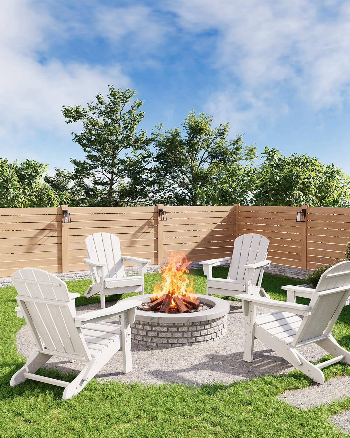 Alt View 4. Acekool - HDPE Plastic Folding Adirondack Chair with Wood Texture Outdoor Patio Slatted Fire Pit Chair, Set of 1 - White.