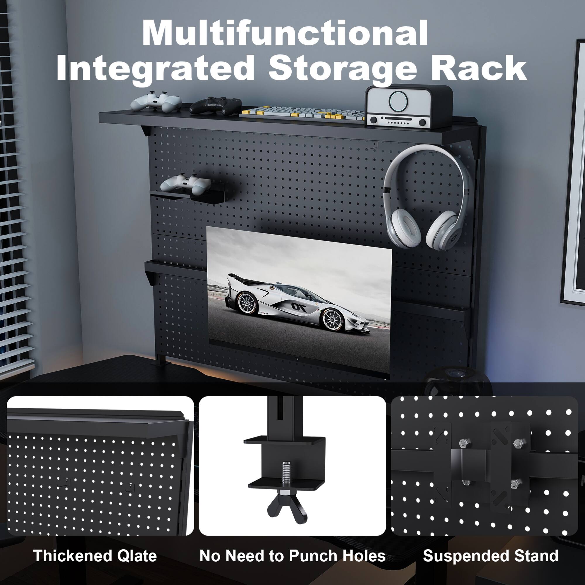Multifunctional Integrated Storage Rack

Thickened Qlate  
No Need to Punch Holes  
Suspended Stand
