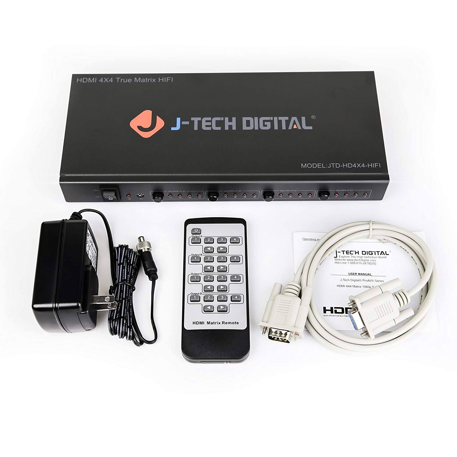 J Tech Digital 4K 30Hz 4x4 HDMI Matrix Switcher with RS232 and IR