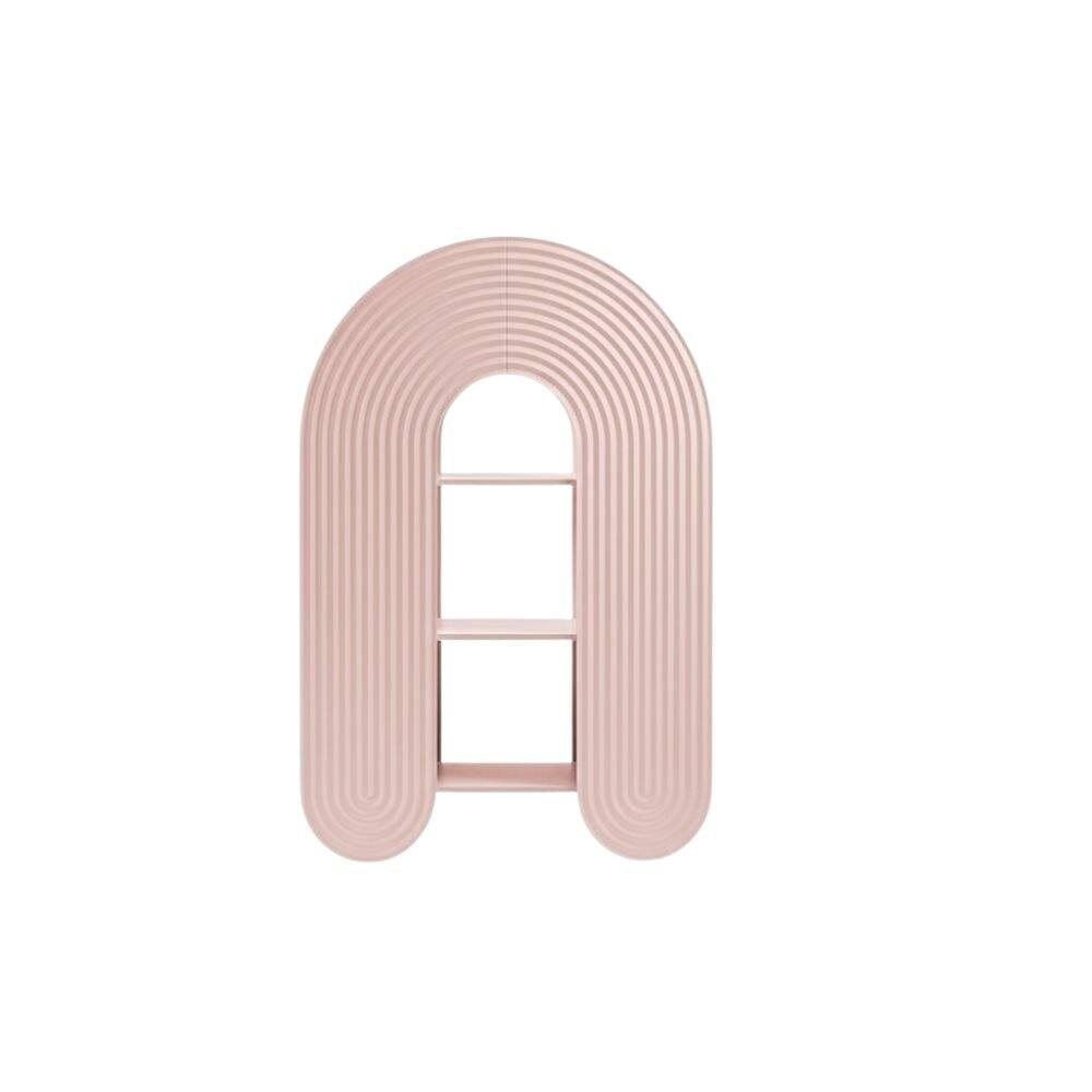 Back. FurniFact - Red arched bookshelf with spacious shelves and nylon accents - Pink.