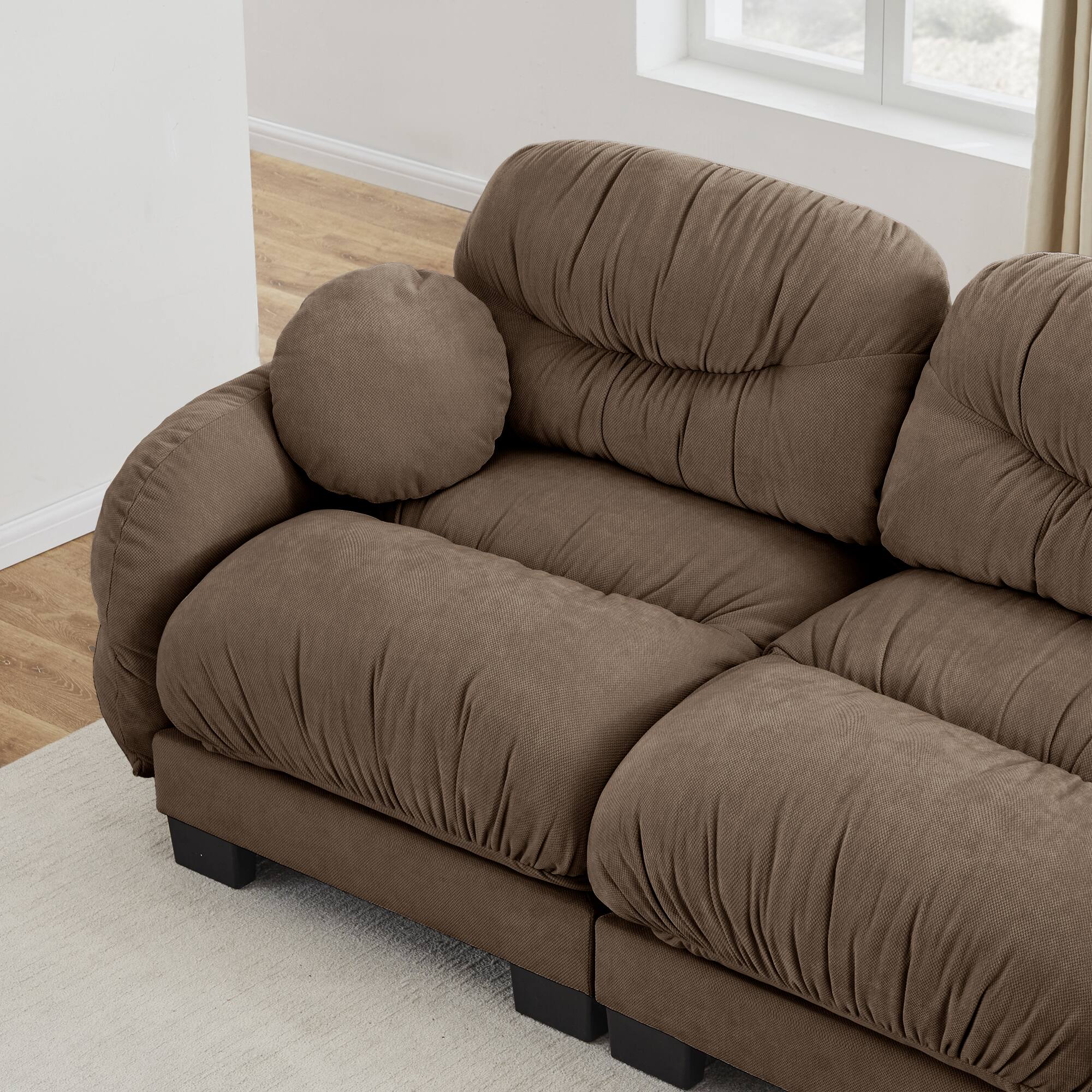 Alt View 4. Anysun - 2-Seater Modular Sofa with Chenille Fabric, High-Density Foam & Curved Armrests, Pleated Design for Living Room - Brown.