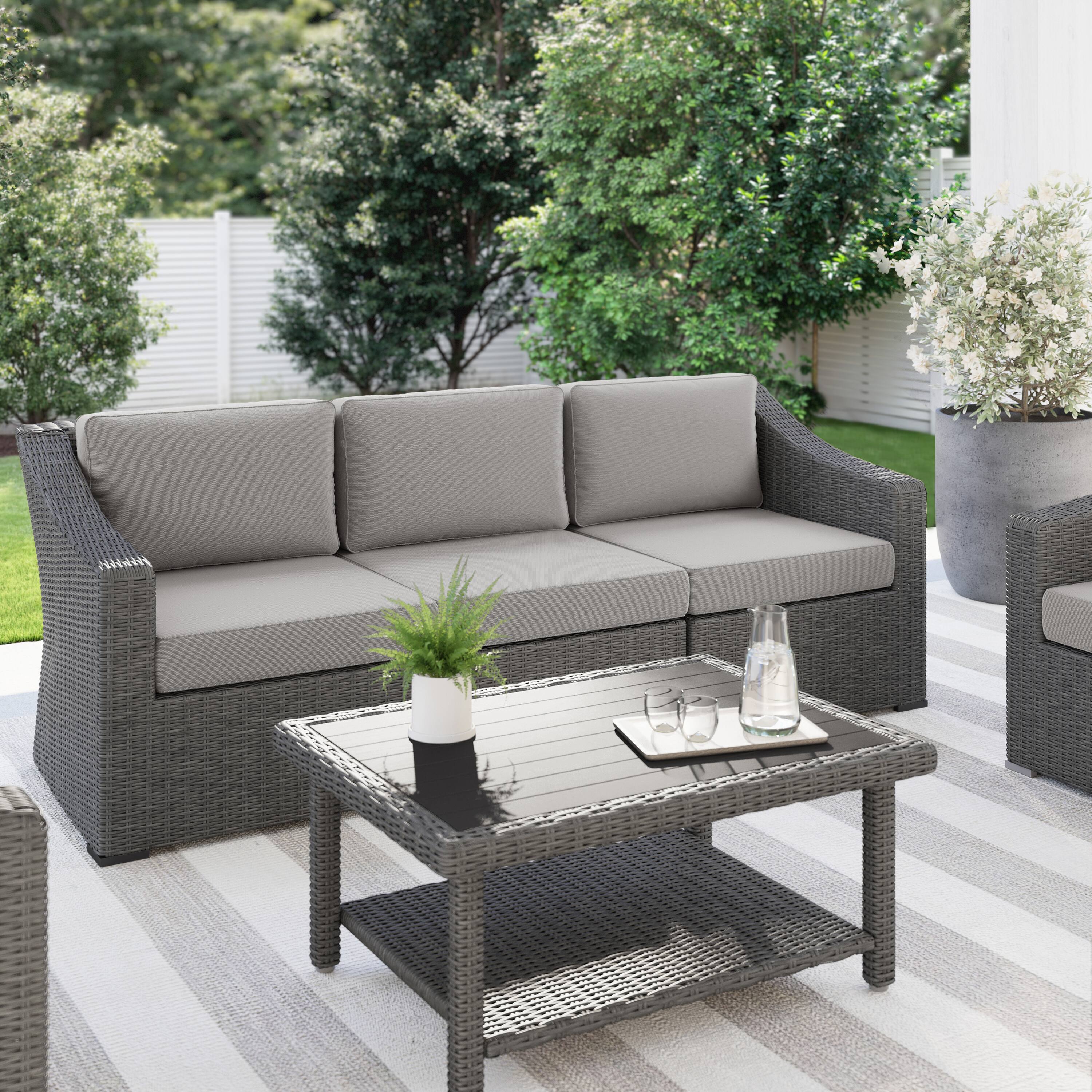 Alt View 1. Martha Stewart - Bedford Outdoor Modular Rattan Wicker Sofa with All-Weather Cushions - Gray Cushions/Gray Frame.
