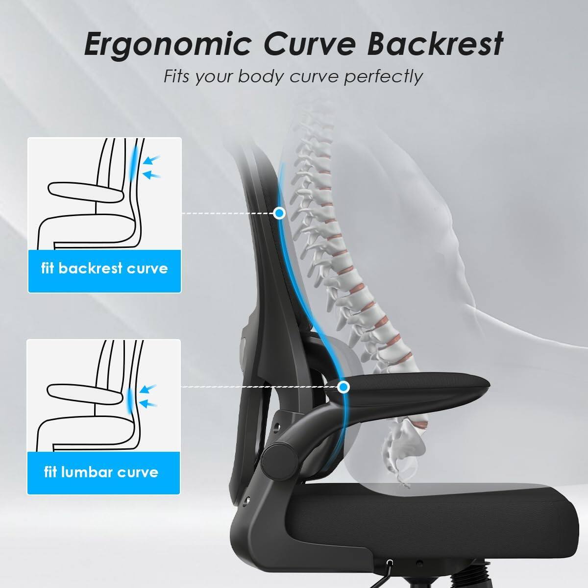Ergonomic Curve Backrest  
Fits your body curve perfectly  

fit backrest curve  
fit lumbar curve
