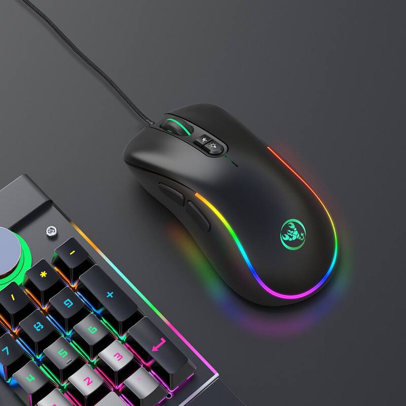 Left. SKRAN - Wired Gaming Mouse 7-Button,6400 DPI Adjustable,RGB Backlit (Light-Offable),Sleek Easy-to-Use for Gamers & Office Users - Black.