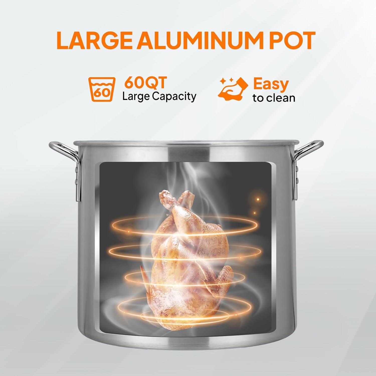 LARGE ALUMINUM POT

60QT
Large Capacity

Easy to clean