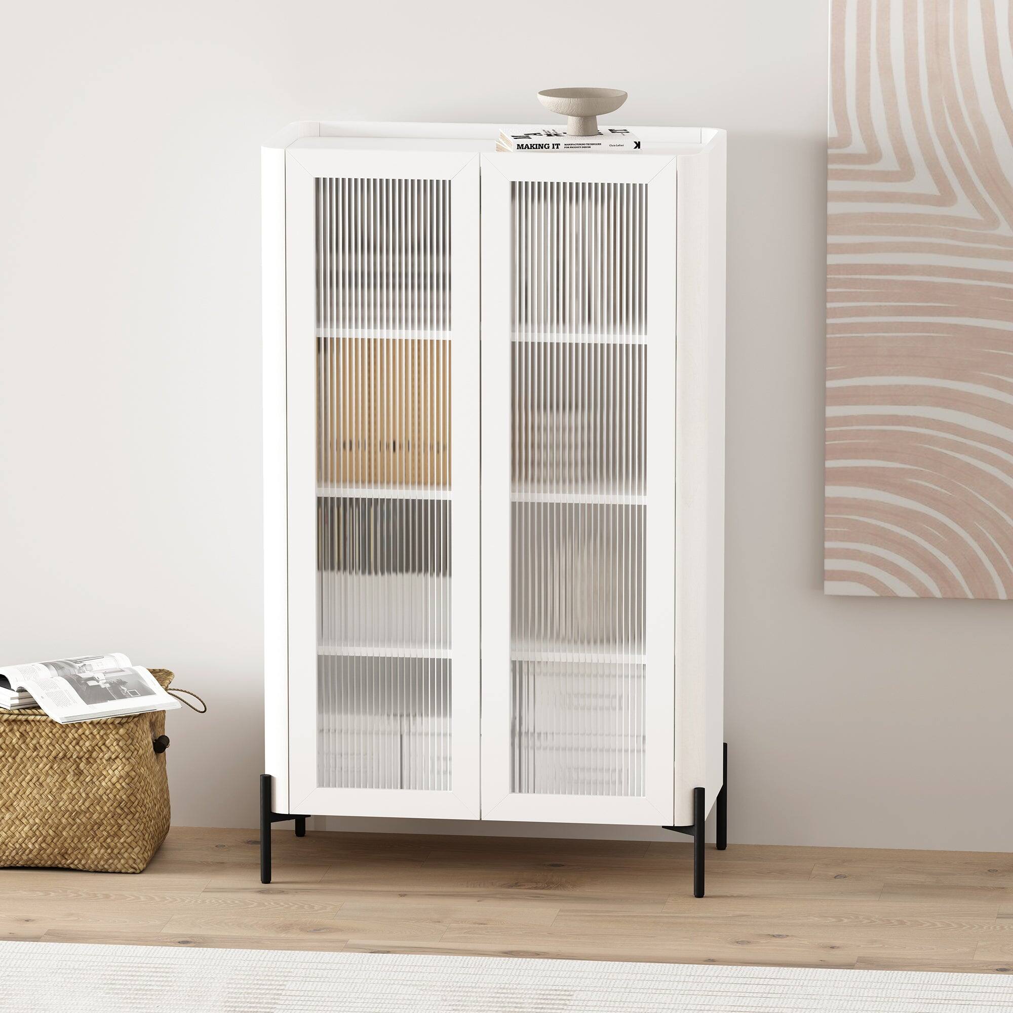 Angle. Manhattan Comfort - Abbey Modern 32" Tempered Glass Bookcase Cabinet - White.