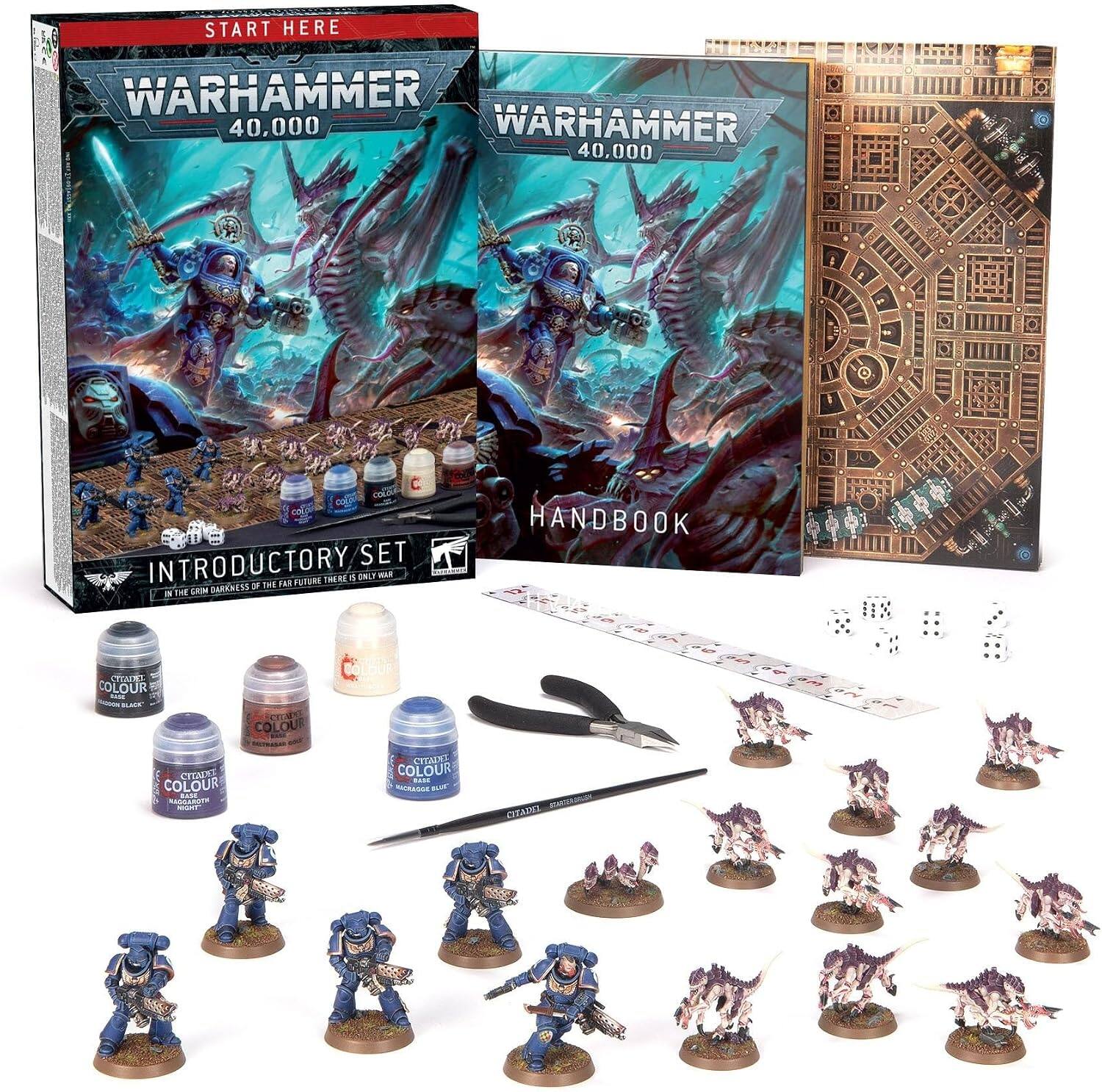 START HERE WARHAMMER 40,000  
WARHAMMER 40,000  
INTRODUCTORY SET  
HANDBOOK  
IN THE GRIM DARKNESS OF THE FAR FUTURE THERE IS ONLY WAR  
CITADEL COLOUR  
BLACK  
CITADEL COLOUR  
MACHAGGE BLUE  
MASTER CITADEL