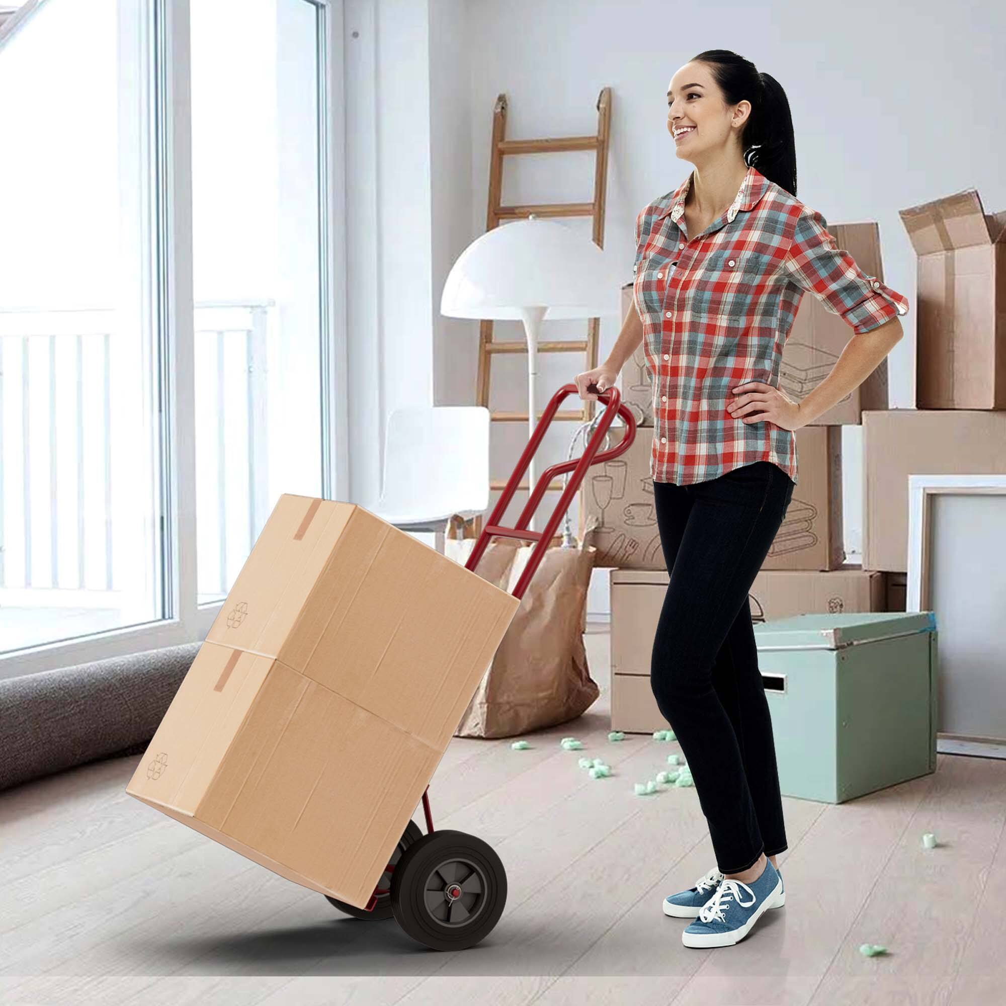 Alt View 11. Costway - Heavy Duty Hand Truck 660lbs Capacity Trolley Cart with Foldable Nose Plate - Red.