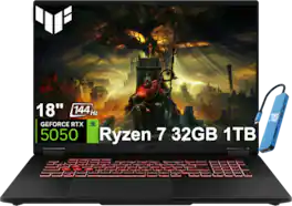 ASUS - Upgraded - TUF Gaming A18 18'' FHD+ 144Hz Gaming Laptop - NVIDIA RTX 5050 8GB GDDR7 - Ryzen 7 260 - 32GB Memory - 1TB SSD - Gray
