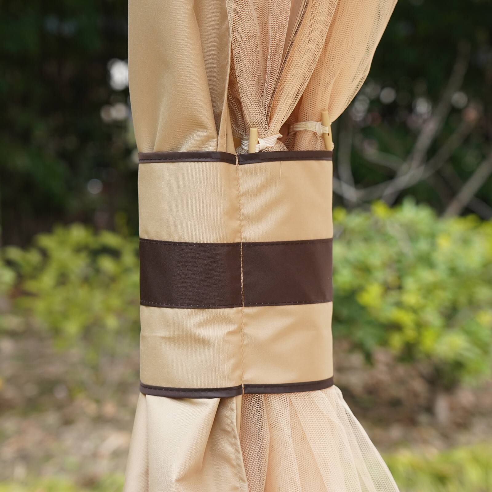 Alt View 5. Outsunny - 10' x 12' Outdoor Gazebo with Netting and Curtains, Patio Gazebo Canopy with 2-Tier Soft Top Roof - Beige/Brown.