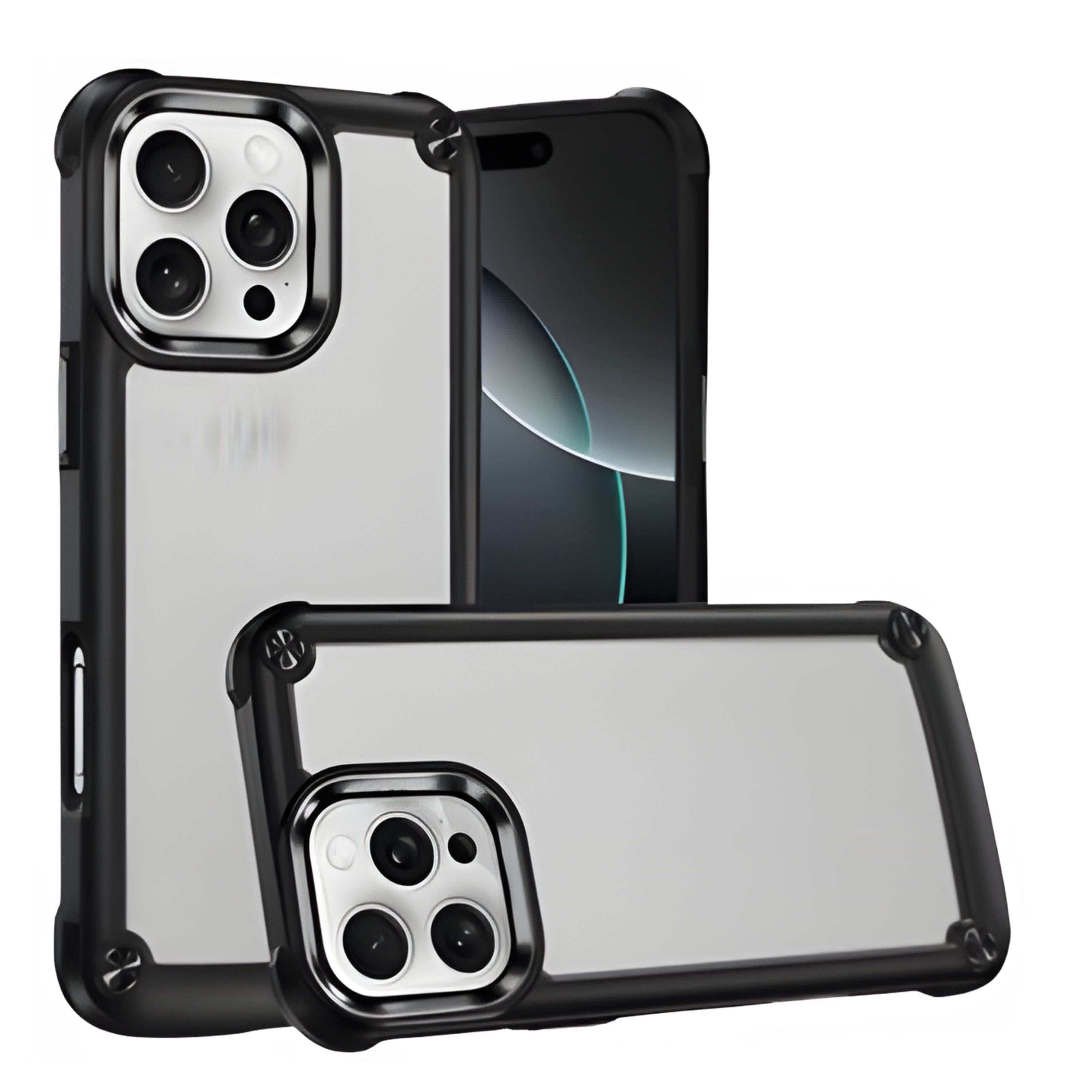 Kitcheniva - Raised Camera Lip Metal Buttons Phone Case With Tempered Glass For iPhone 16 Pro - Black