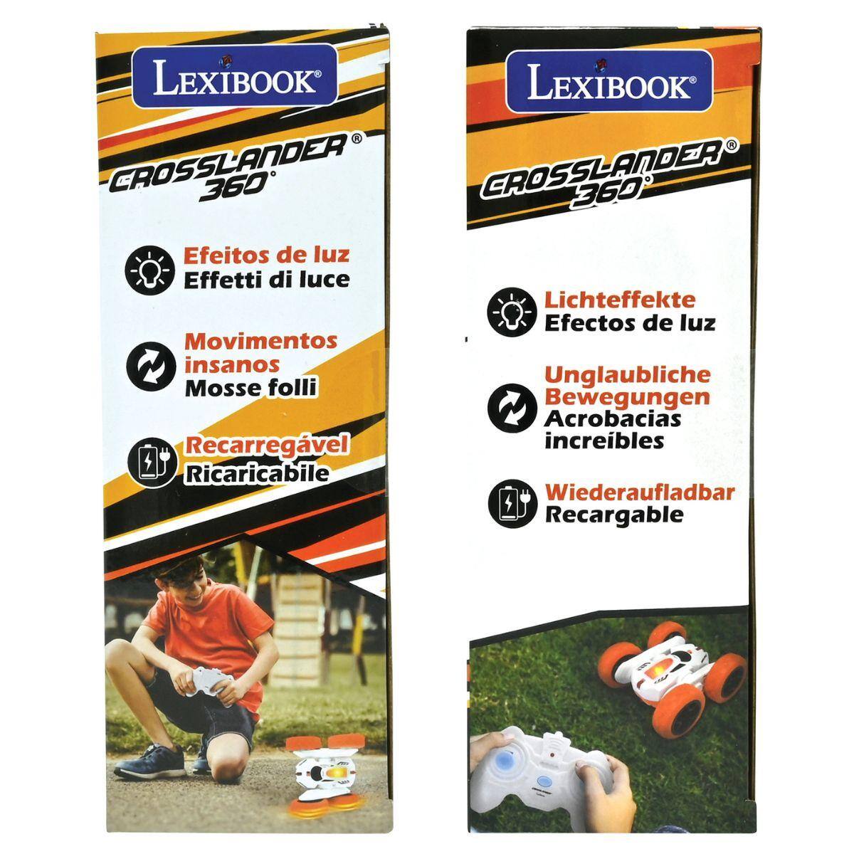 LEXIBOOK CROSSLANDER 360

Efeitos de luz  
Effetti di luce  
Lichteffekte  
Efectos de luz

Movimentos insanos  
Mosse folli  
Unglaubliche Bewegungen  
Acrobacias

Recarregável  
Ricaricabile  
Wiederaufladbar  
Recargable