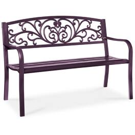 Best Choice Products - Outdoor Steel Bench Garden Patio Porch Furniture w/ Floral Design Backrest - Purple