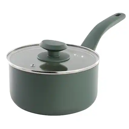 Front. Oster - Oster Sutterville Choice 2.5 Quart Ceramic Nonstick Saucepan with Lid in Evergreen - Green.