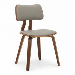 LeisureMod - Clivo Modern Dining Chair, Walnut Wood Legs & Upholstered Leather Accent Side Chair for Kitchen & Dining Room - Walnut/Light Grey