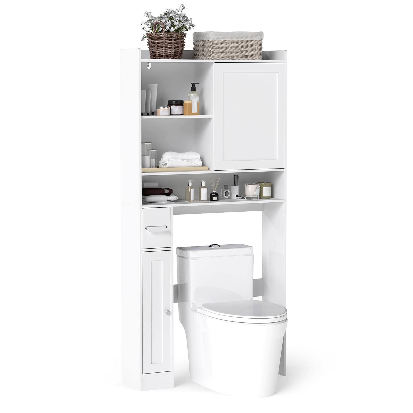Alt View 9. Gymax - Gymax Over the Toilet Cabinet Space-saving Bathroom Storage Organizer w/ Sliding Door - White.