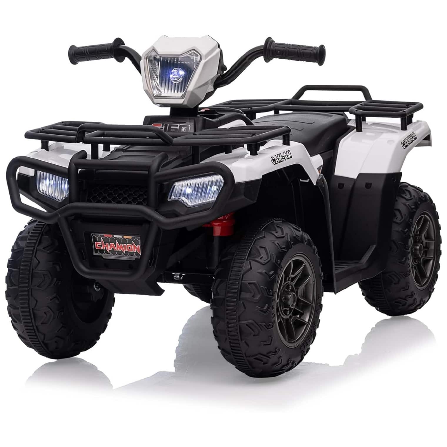 GARVEE - 12V Kids Ride-On ATV, Battery-Powered Electric Vehicle for Toddlers, Dual Speed, LED Lights - White