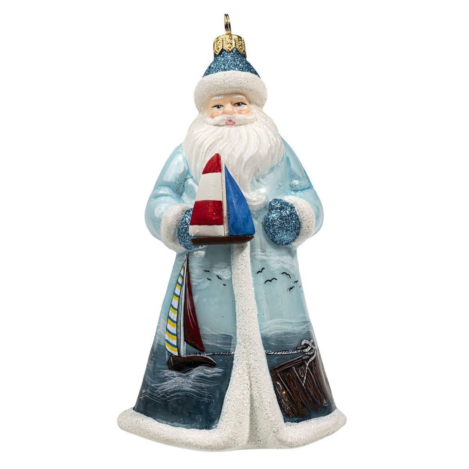 Front. Joy to the World Collectibles - Joy to the World Glitterazzi Sailing Santa Polish Glass Christmas Ornament - Multicolor.