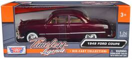 1949 Ford Coupe 1/24 Diecast Model Car by Motormax - Burgundy