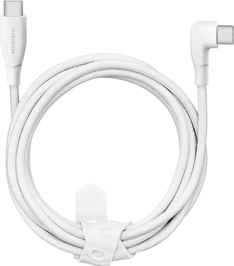 Insignia™ 7' USB C to Right Angle USB C Braided Charging Cable White NS ...