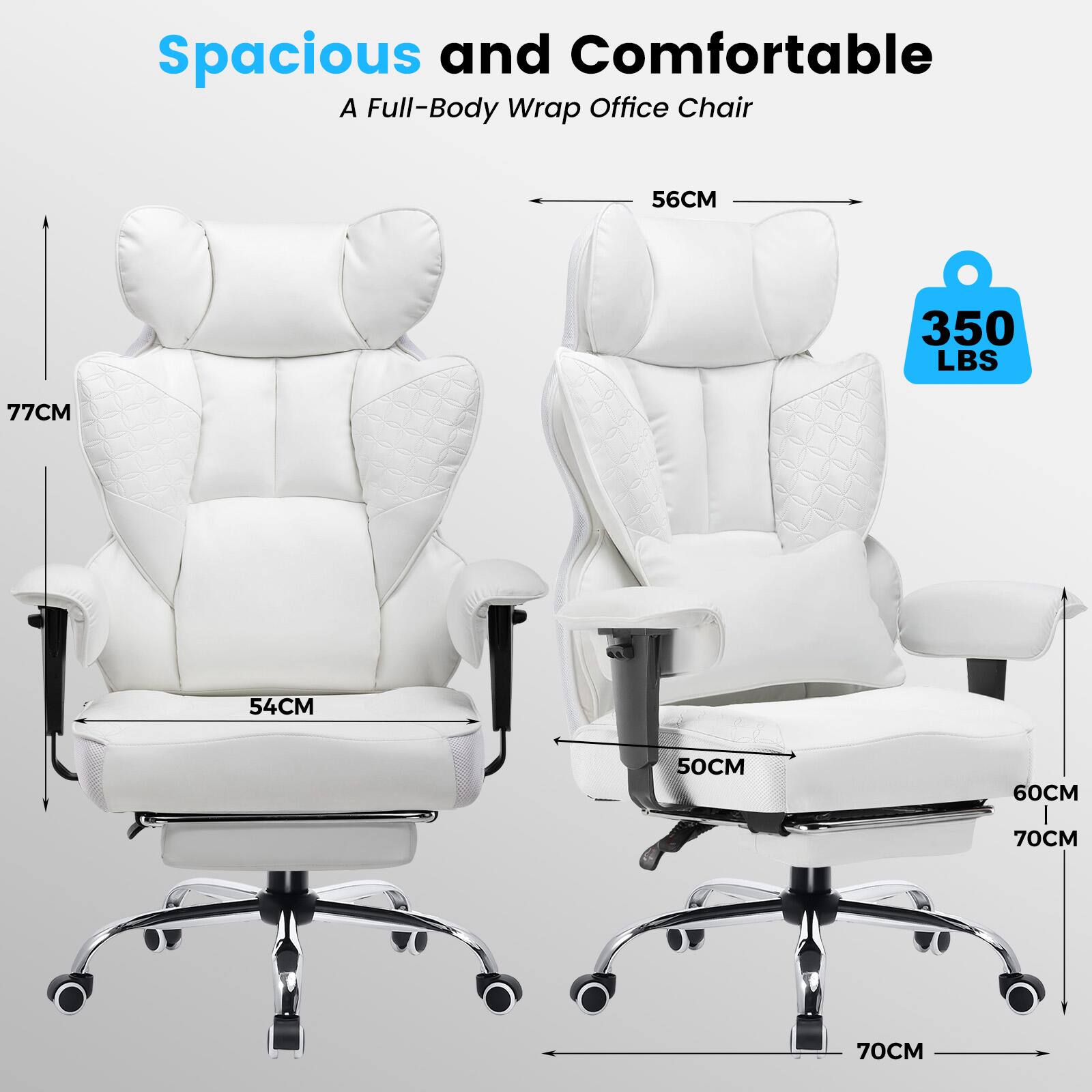 Spacious and Comfortable | A Full-Body Wrap Office Chair | 56CM | 350 LBS | 77CM | 54CM | 50CM | 60CM | 70CM | 70CM