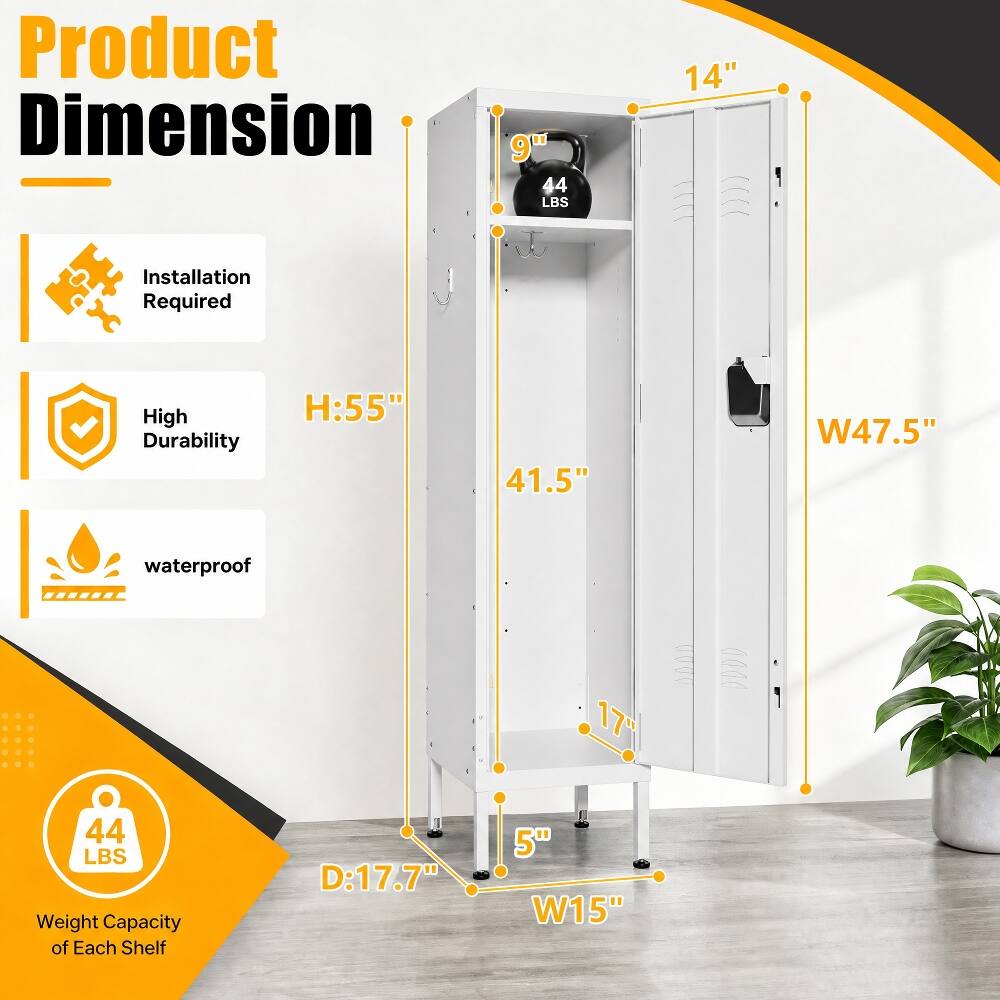Product Dimension

- Installation Required
- High Durability
- Waterproof

Dimensions:
- Height (H): 55"
- Width (W): 47.5"
- Depth (D): 17.7"

Shelf Dimensions:
- Height: 14"
- Width: 15"
- Depth: 5"

Weight Capacity of Each Shelf: 44 LBS