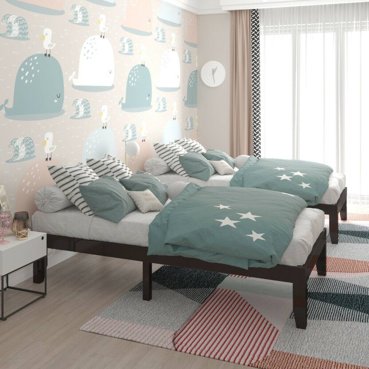 Alt View 7. Ecooso - 14 Inch Twin Size Rubber Wood Platform Bed Frame with Wood Slat Support - Brown.