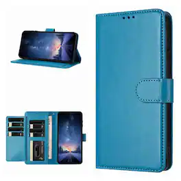 Dteck - Wallet Folio Case for Apple iPhone 17 Pro, Shockproof Magnetic PU Leather Flip Card Slots Stand Case - Lightblue