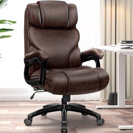 KERDOM - Big Office Leather Chair Computer Desk Chair for Heavy People, 500lbs Capacity Swivel Boss PC Chair Ergonomic High Back - Brown