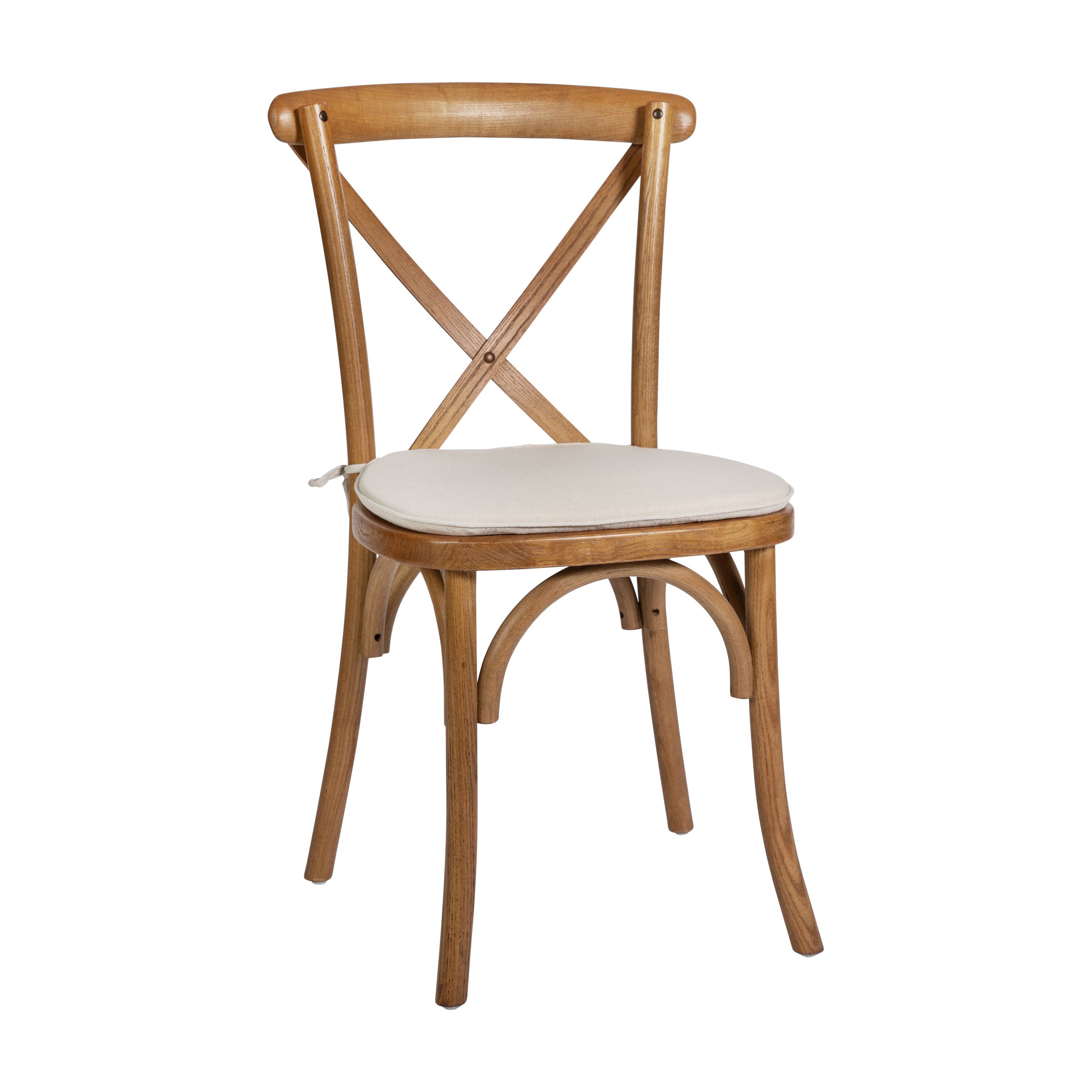 Alt View 1. Emma + Oliver - Stackable Wood Cross Back Dining Chair with Cushion - Pecan.