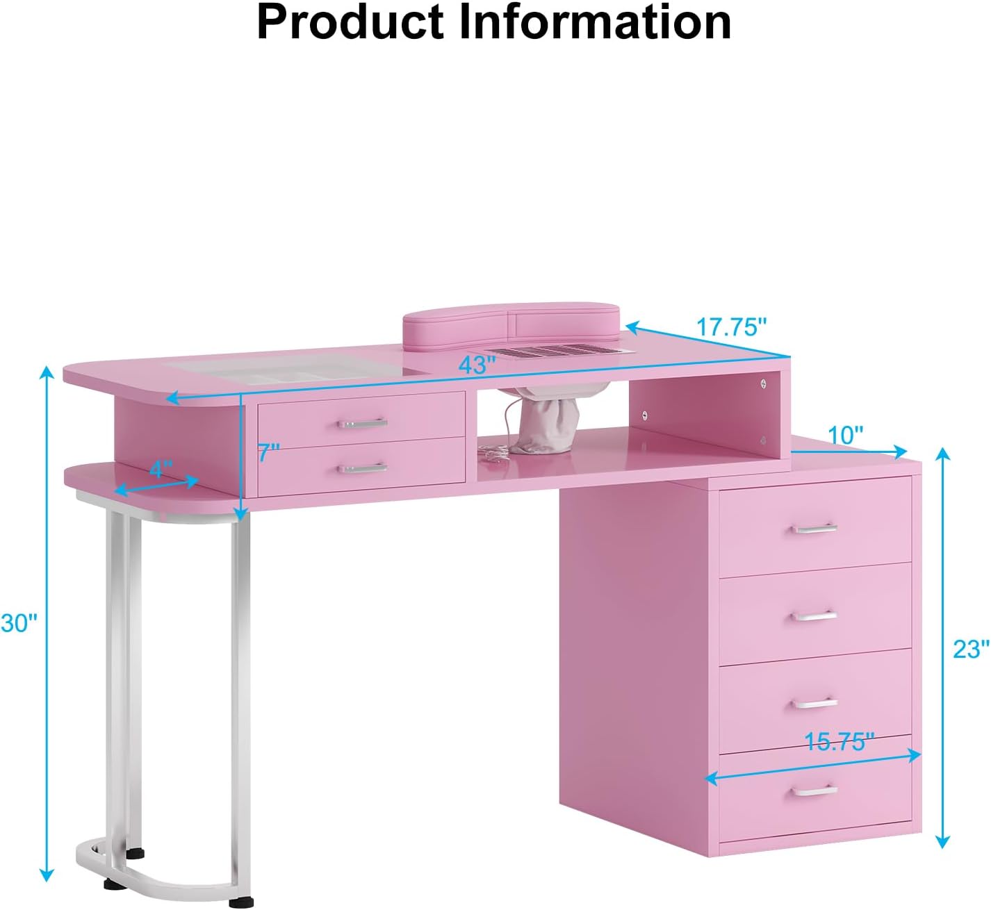 Product Information

- Width: 43"
- Depth: 17.75"
- Height: 30"
- Drawer Height: 15.75"
- Drawer Width: 23"
- Shelf Depth: 10"