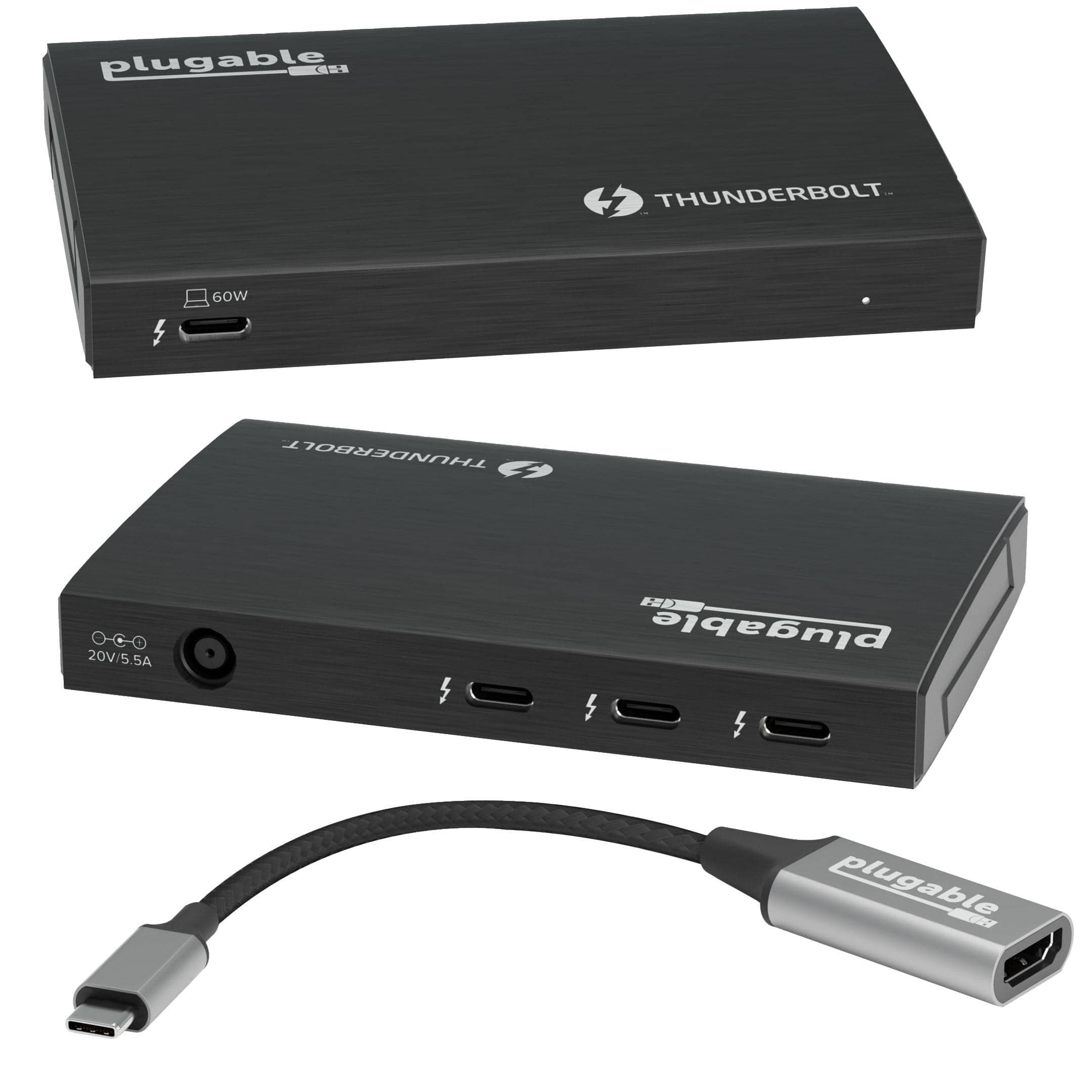Plugable - Thunderbolt 4 Hub - 4-in-1 Pure USB-C Design - Includes USB-C to 4K HDMI Adapter - Driverless - Black